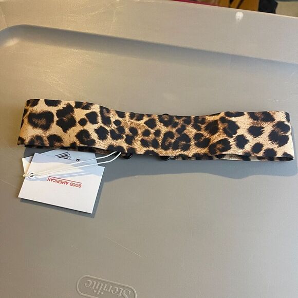 Good American Swim Belt XS 0 Leopard Animal Print Natural Matte Stretchy NEW - Picture 7 of 9